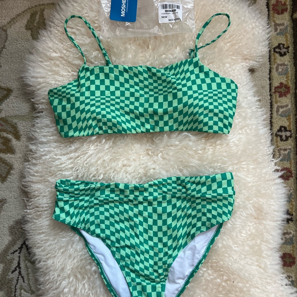 New in Bag Green Checkered Bikini Set size L